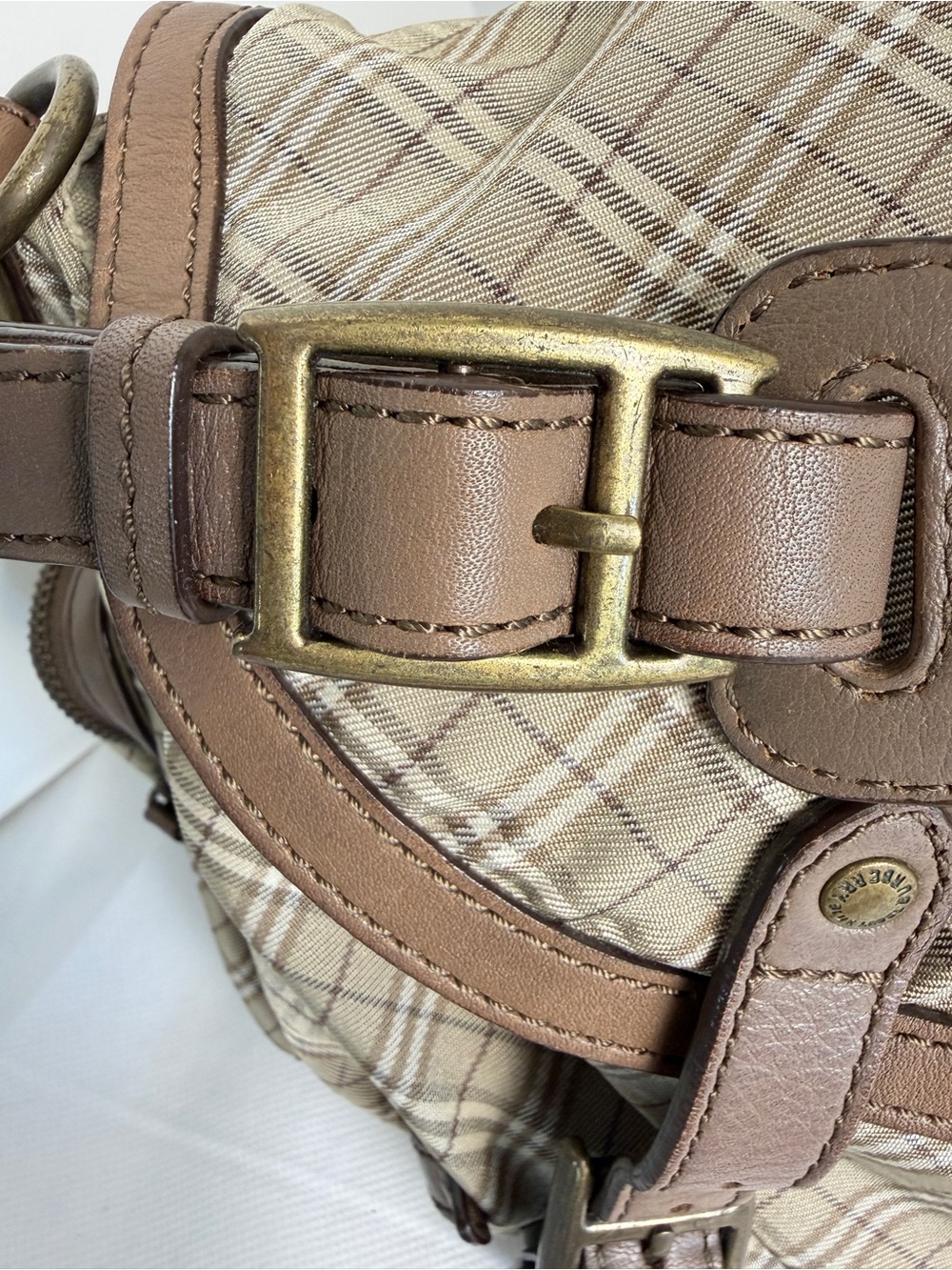 Burberry Tan & Brown Plaid Canvas Saddle Bag - Picture 8 of 10